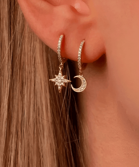 Boucles d'oreilles Moissanite « Lune & Étoiles »  - Or