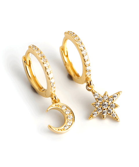 Boucles d'oreilles Moissanite « Lune & Étoiles »  - Or