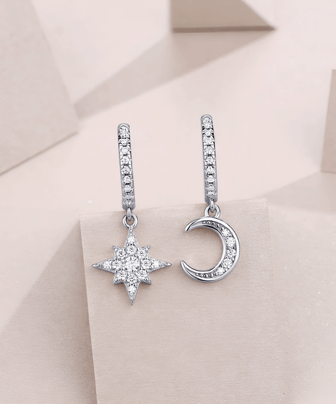 Boucles d'oreilles Moissanite « Lune & Étoiles »