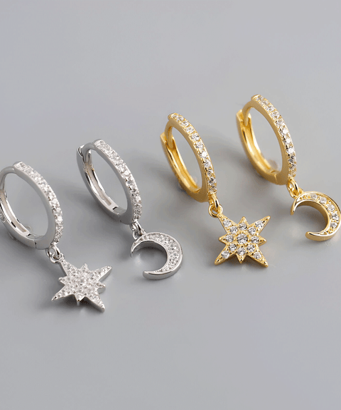 Boucles d'oreilles Moissanite « Lune & Étoiles »  - Or