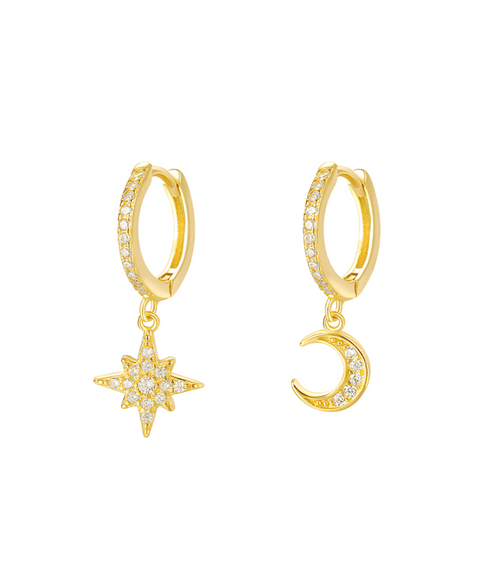 Boucles d'oreilles Moissanite « Lune & Étoiles »  - Or